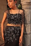 Buy_Label Astha Chhabra_Black Satin Georgette Hand Embroidered Bead Fish Cut Skirt With Blouse 