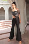 Shop_Label Astha Chhabra_Black Organza Hand Embroidered Bead Asymmetric Bustier With Pant _at_Aza_Fashions