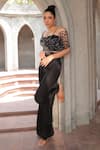 Shop_Label Astha Chhabra_Black Organza Hand Embroidered Bead Asymmetric Bustier With Pant _Online_at_Aza_Fashions