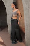 Buy_Label Astha Chhabra_Grey Satin Georgette Hand Embroidered High Slit Pre-draped Saree With Blouse _Online_at_Aza_Fashions