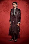 Buy_Jubinav Chadha_Wine Velvet Embroidered Sequin Mirror Kurta Pant Set _Online_at_Aza_Fashions