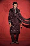 Shop_Jubinav Chadha_Wine Velvet Embroidered Sequin Mirror Kurta Pant Set _Online_at_Aza_Fashions