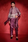 Buy_Jubinav Chadha_Purple Chanderi Embroidered Colourblock Kurta Pant Set _at_Aza_Fashions