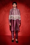 Jubinav Chadha_Purple Chanderi Embroidered Colourblock Kurta Pant Set _Online_at_Aza_Fashions