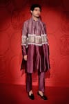 Buy_Jubinav Chadha_Purple Chanderi Embroidered Colourblock Kurta Pant Set _Online_at_Aza_Fashions