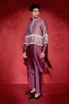 Jubinav Chadha_Purple Chanderi Embroidered Colourblock Kurta Pant Set _at_Aza_Fashions