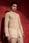 Shop_Jubinav Chadha_Beige Georgette Embroidered Thread Chikankari Short Kurta _Online_at_Aza_Fashions