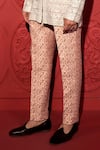 Jubinav Chadha_Peach Dupion Embroidered Thread Paisley Jaal Print Pant _at_Aza_Fashions