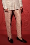 Shop_Jubinav Chadha_Pink Dupion Embroidered Thread Floral Paisley Pattern Print Pant _Online_at_Aza_Fashions