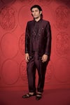 Shop_Jubinav Chadha_Wine Silk Chanderi Embroidery Beads Mirror Jacket And Pant Set _Online_at_Aza_Fashions