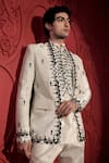 Shop_Jubinav Chadha_White Silk Chanderi Embroidery Beads Thread Jacket And Pant Set _Online_at_Aza_Fashions