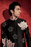 Buy_Jubinav Chadha_Black Chanderi Embroidery Lotus Pearl Kurta With Pant 