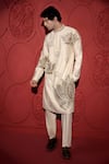 Jubinav Chadha_White Chanderi Embroidery Lotus Pearl Kurta With Pant _Online_at_Aza_Fashions