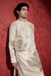 Shop_Jubinav Chadha_White Chanderi Embroidery Lotus Pearl Kurta With Pant _Online_at_Aza_Fashions