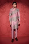 Buy_Jubinav Chadha_Pink Kattan Silk Embroidery Beads Color Block Kurta With Pant _at_Aza_Fashions