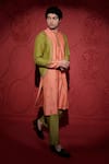 Shop_Jubinav Chadha_Green Kattan Silk Embroidery Resham Color Block Kurta With Pant _Online_at_Aza_Fashions