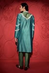 Shop_Jubinav Chadha_Blue Silk Chanderi Embroidery Floral Resham Color Block Kurta With Pant _at_Aza_Fashions