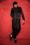 Buy_Jubinav Chadha_Black Kattan Silk Embroidery Sequins Woven Kurta With Salwar Pant _at_Aza_Fashions