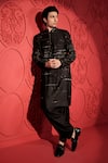 Jubinav Chadha_Black Kattan Silk Embroidery Sequins Woven Kurta With Salwar Pant _at_Aza_Fashions