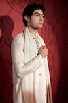 Jubinav Chadha_White Kattan Silk Embroidery Sequins Mirror Woven Kurta And Pant Set _Online_at_Aza_Fashions