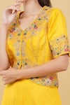 Shop_Nidhi Kejriwal_Yellow Georgette Embroidery Floral V Neck Short Jacket With Palazzo _Online_at_Aza_Fashions