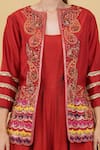 Shop_Nidhi Kejriwal_Red Chanderi Embroidery Sequins Jacket Front Open Paisley With Jumpsuit _Online_at_Aza_Fashions