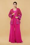 Buy_Nidhi Kejriwal_Pink Silk Embroidery Floral Jacket Front Open Garden And Palazzo Set _at_Aza_Fashions