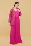 Buy_Nidhi Kejriwal_Pink Silk Embroidery Floral Jacket Front Open Garden And Palazzo Set _Online_at_Aza_Fashions