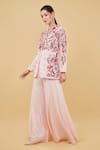 Nidhi Kejriwal_Pink Self Chanderi Embroidery Floral Garden Notched Neck Tunic With Palazzo _Online_at_Aza_Fashions