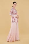 Buy_Nidhi Kejriwal_Pink Self Chanderi Embroidery Floral Garden Notched Neck Tunic With Palazzo _Online_at_Aza_Fashions