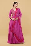 Buy_Nidhi Kejriwal_Pink Silk Embroidery Kashmiri Paisley V Neck Anarkali With Dupatta _at_Aza_Fashions