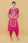 Buy_Nidhi Kejriwal_Pink Silk Embroidery Paisley Round Bandhej Panel Pattern Kurta With Dhoti Pant _at_Aza_Fashions