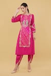 Nidhi Kejriwal_Pink Silk Embroidery Paisley Round Bandhej Panel Pattern Kurta With Dhoti Pant _Online_at_Aza_Fashions