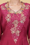 Buy_Nidhi Kejriwal_Pink Dupian Silk Embroidery Floral V Neck Yoke Kurta With Pant _Online_at_Aza_Fashions