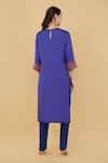 Shop_Nidhi Kejriwal_Blue Silk Embroidery Floral Round Neck Flower Yoke Kurta With Trouser _at_Aza_Fashions