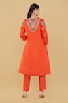 Shop_Nidhi Kejriwal_Orange Pure Silk Embroidery Floral Round Neck Patch Work Kurta With Pant _at_Aza_Fashions