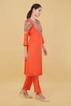 Nidhi Kejriwal_Orange Pure Silk Embroidery Floral Round Neck Patch Work Kurta With Pant _Online_at_Aza_Fashions