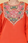 Buy_Nidhi Kejriwal_Orange Pure Silk Embroidery Floral Round Neck Patch Work Kurta With Pant _Online_at_Aza_Fashions