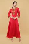 Nidhi Kejriwal_Red Satin Georgette Embroidery Metal Coin Notched Neck Yoke Anarkali _Online_at_Aza_Fashions