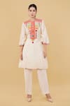 Buy_Nidhi Kejriwal_Cream Handloom Cotton Embroidery Abstract Round Neck Contrast Kurta With Pant _at_Aza_Fashions