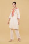 Nidhi Kejriwal_Cream Handloom Cotton Embroidery Abstract Round Neck Contrast Kurta With Pant _Online_at_Aza_Fashions