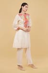 Buy_Nidhi Kejriwal_Cream Handloom Cotton Embroidery Abstract Round Neck Contrast Kurta With Pant _Online_at_Aza_Fashions