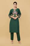 Buy_Nidhi Kejriwal_Green Dupian Silk Embroidery Lord Krishna Round Neck Kurta With Pant _at_Aza_Fashions