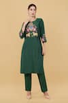 Nidhi Kejriwal_Green Dupian Silk Embroidery Lord Krishna Round Neck Kurta With Pant _Online_at_Aza_Fashions