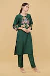 Buy_Nidhi Kejriwal_Green Dupian Silk Embroidery Lord Krishna Round Neck Kurta With Pant _Online_at_Aza_Fashions