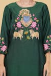 Shop_Nidhi Kejriwal_Green Dupian Silk Embroidery Lord Krishna Round Neck Kurta With Pant _Online_at_Aza_Fashions