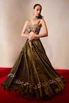 Shop_Tarini Vij_Brown Tissue Embroidery Dori Sweetheart Neck Adira Gul Lehenga Set _at_Aza_Fashions