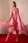 Buy_Tarini Vij_Pink Tissue Embroidery Pearl Leaf Erina Floral Booti Kurta And Choga Salwar Set _at_Aza_Fashions