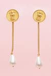 Buy_MAALICIOUS JEWELRY_Gold Plated Pearls India Metal Coin Carved Earrings _at_Aza_Fashions