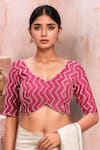 Buy_Samyukta Singhania_Pink Georgette Embroidered Dori V-neck Zig-zag Work Saree Blouse _at_Aza_Fashions